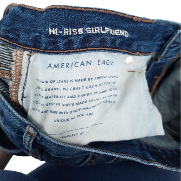 American Eagle Dark Wash Girlfriend High Rise Button Fly Crop Denim Jeans 10 Reg - Picture 7 of 12